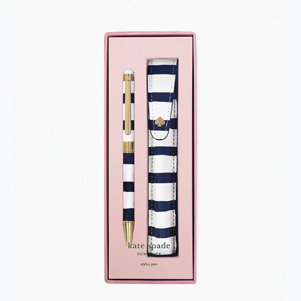 kate spade new york Navy Painted Stripe Stylus Pen With Pouch NEW